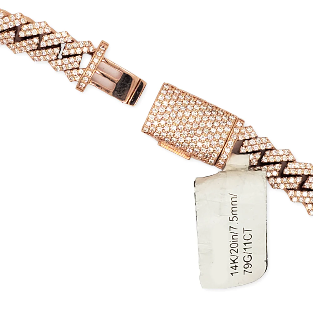 14k Rose Gold 11CT Iced Out Diamond Cuban Link 20" Necklace. - Image 2