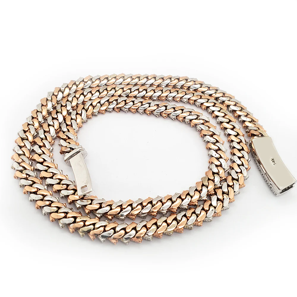14k Two Tone Rose/White Gold 15CT Iced Out Diamond Cuban Link 22.5" Necklace. - Image 2