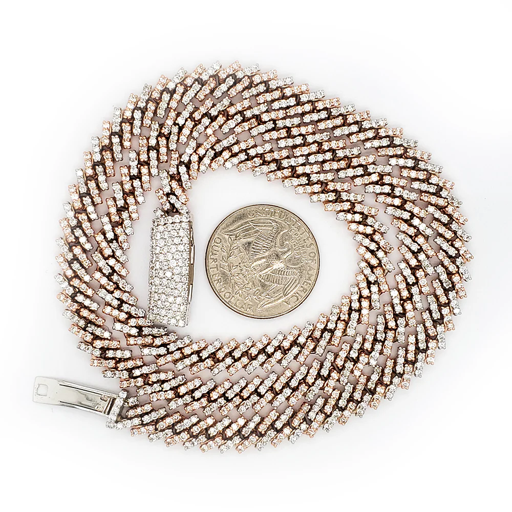 14k Two Tone Rose/White Gold 15CT Iced Out Diamond Cuban Link 22.5" Necklace. - Image 3