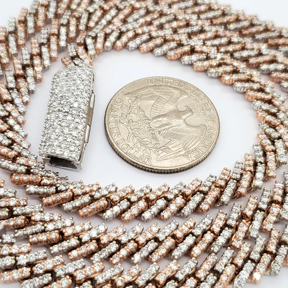 14k Two Tone Rose/White Gold 15CT Iced Out Diamond Cuban Link 22.5" Necklace. - Image 4