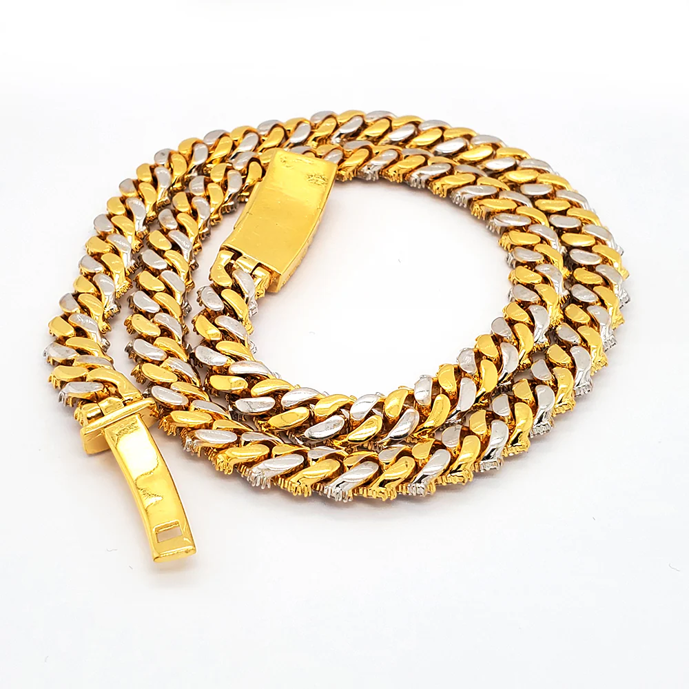14k Two Tone Yellow/White Gold 14.1CT Iced Out Diamond Cuban Link 18" Necklace. - Image 3