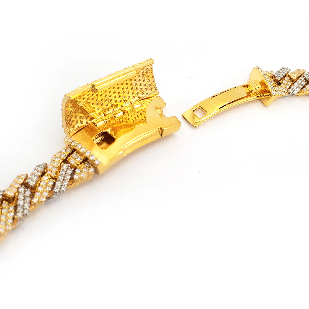 14k Two Tone Yellow/White Gold 14.1CT Iced Out Diamond Cuban Link 18" Necklace. - Image 5