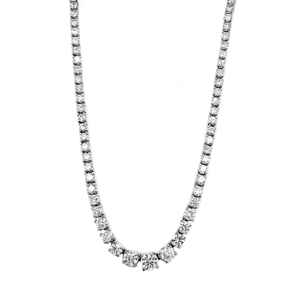 14k White Gold 11.08ct Tennis Diamond 17" Necklace.