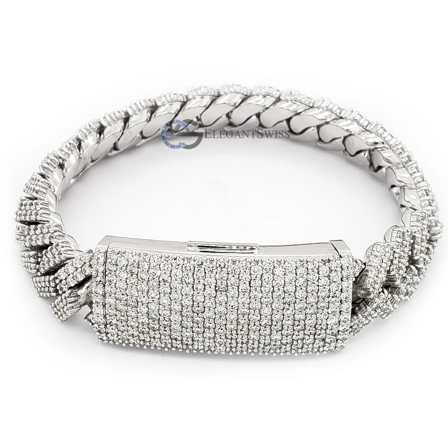 14K White Gold 137.5CT Diamond Miami Cuban Bracelet 14MM 8"