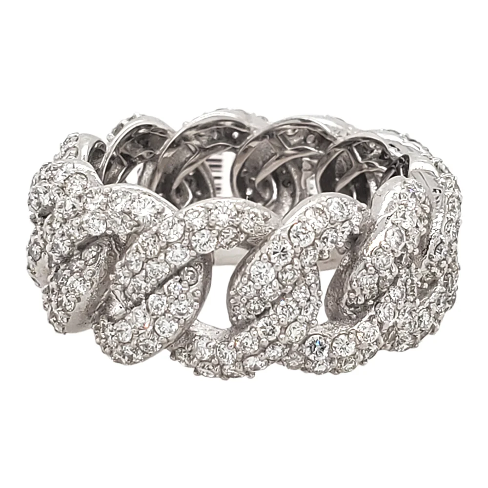 14K White Gold 4CT Diamond Cuban Size 9 Ring
