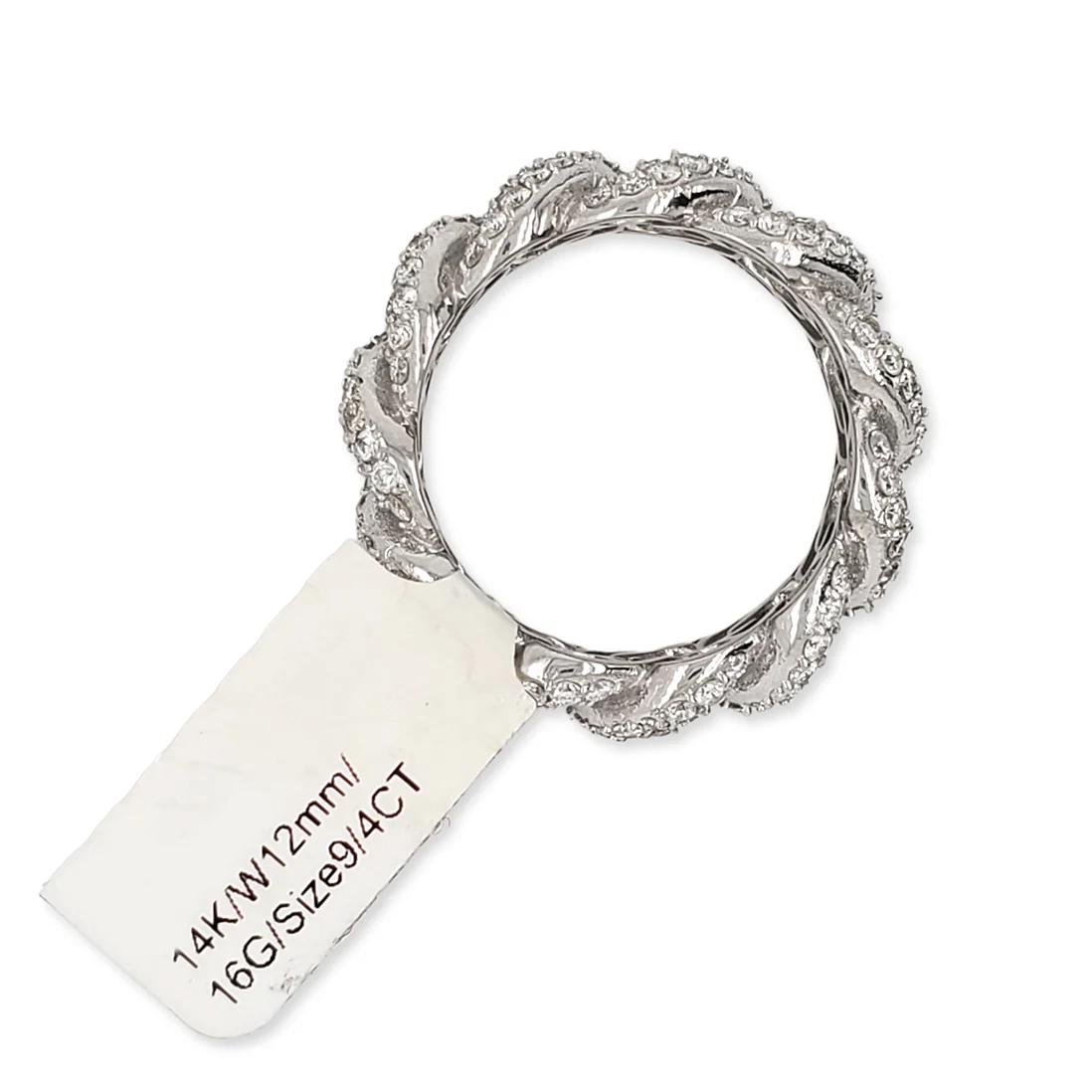 14K White Gold 4CT Diamond Cuban Size 9 Ring - Image 2