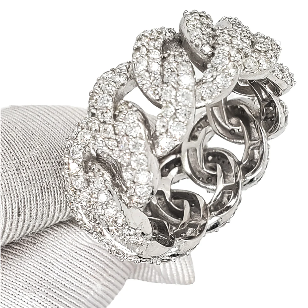 14K White Gold 4CT Diamond Cuban Size 9 Ring - Image 3