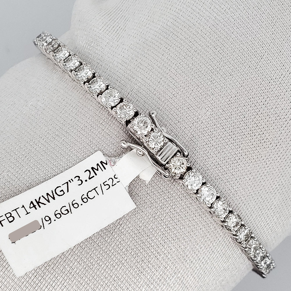 14k White Gold 6.6ct Natural Diamond Tennis Bracelet 3.2 mm 7" - Image 3