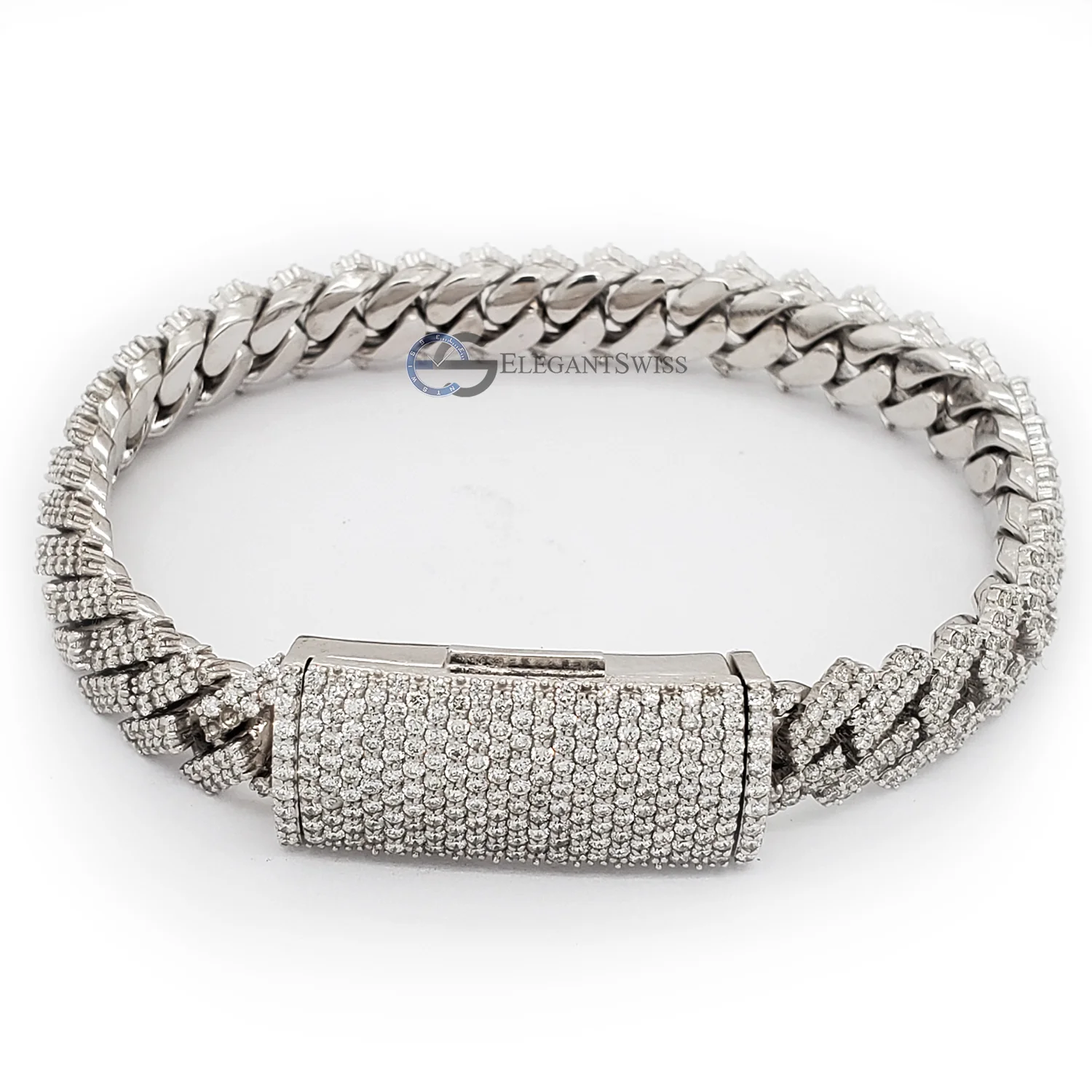 14K White Gold 9.8CT Diamond Miami Cuban Bracelet 10MM 8"