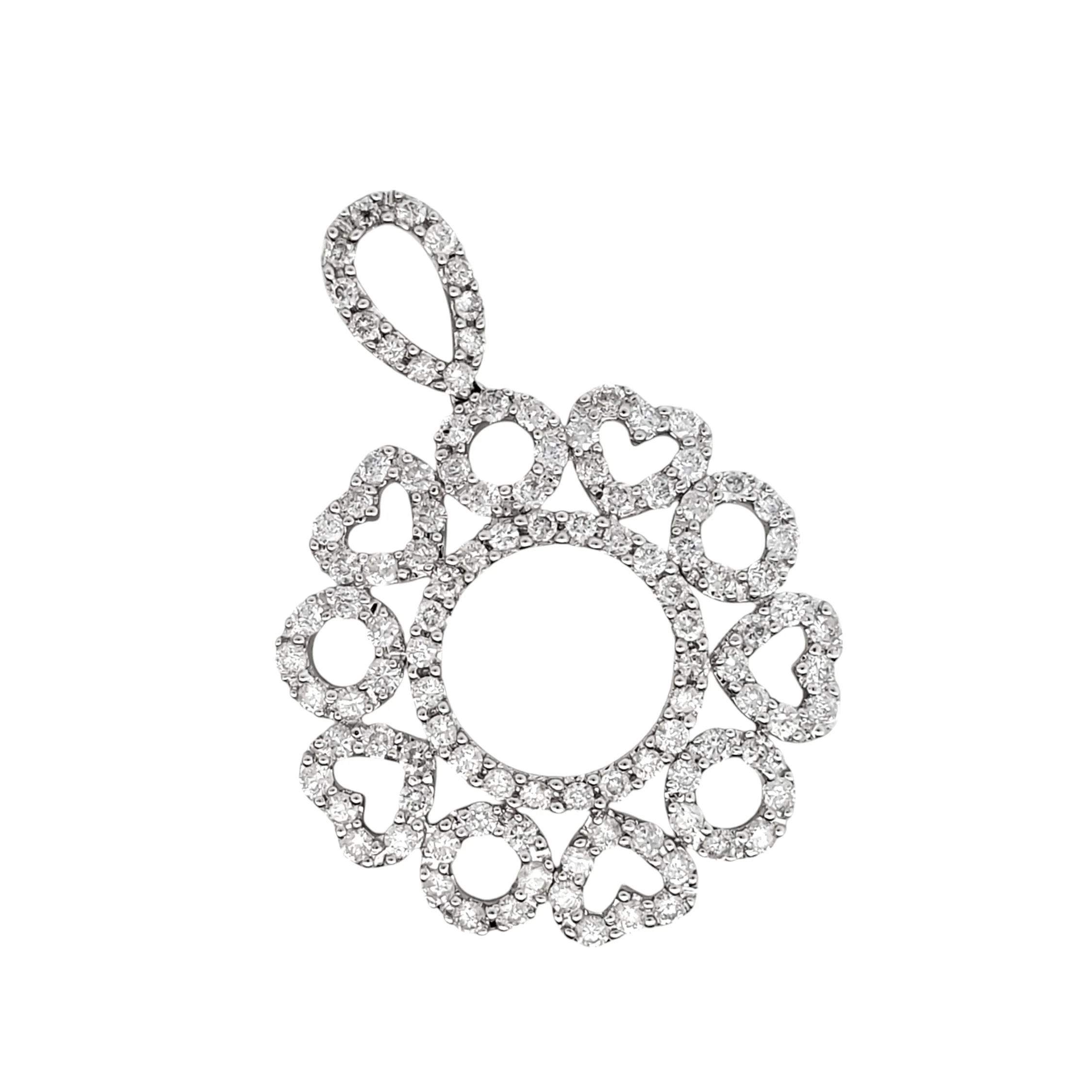 14k White Gold Diamond Pendant 1.40ct | Heart & Circle Bloom Design | ElegantSwiss