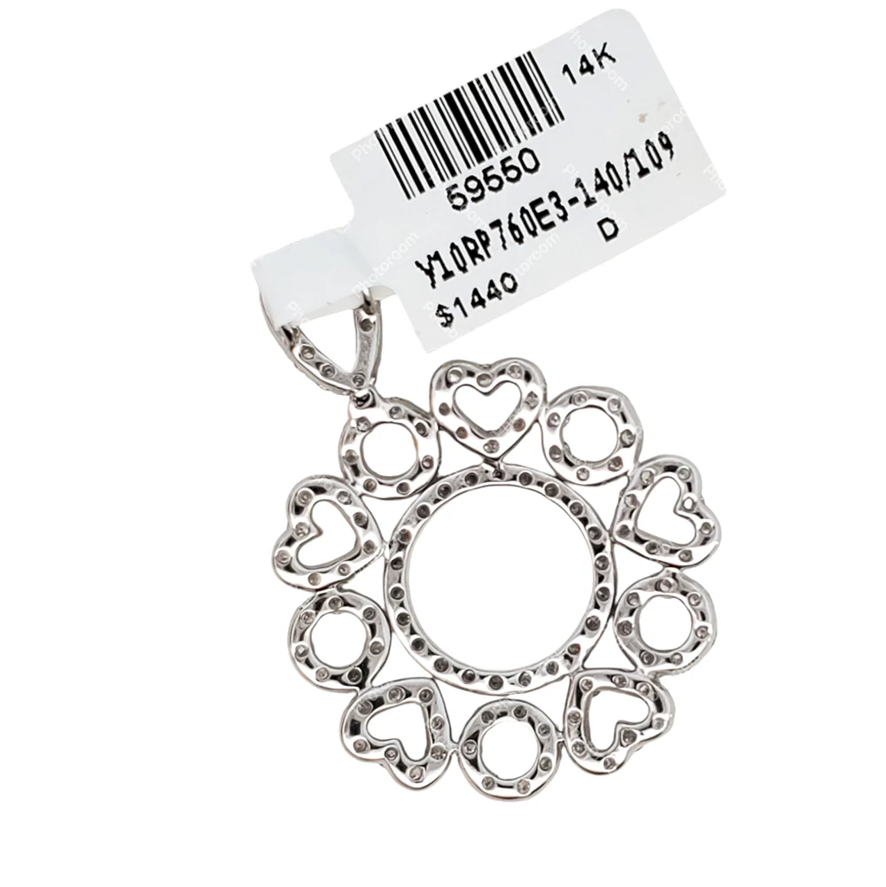 14k White Gold Diamond Pendant 1.40ct | Heart & Circle Bloom Design | ElegantSwiss - Image 2