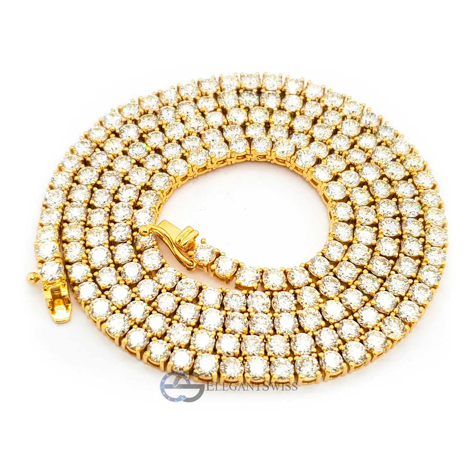 14k Yellow Gold 19.33ct Tennis Diamond 22" Necklace.