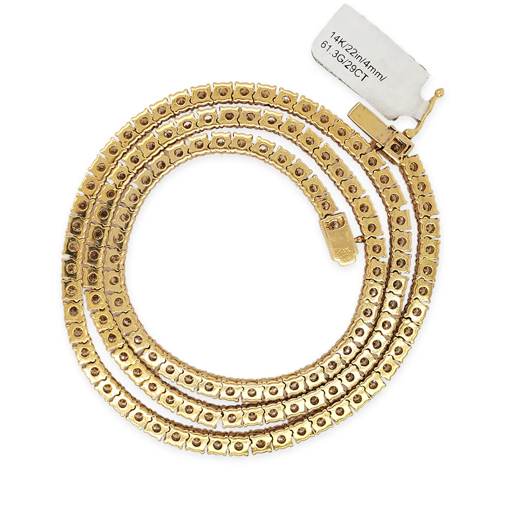 14K Yellow Gold 29CT Tennis Diamond 22" Necklace. - Image 3