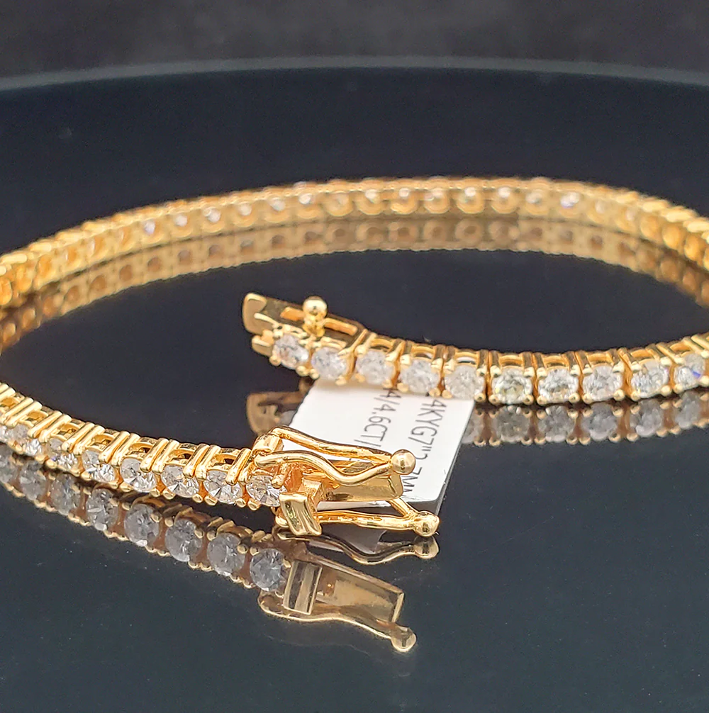 14k Yellow Gold 4.6ct Natural Diamond Tennis Bracelet 2.7 mm 7"
