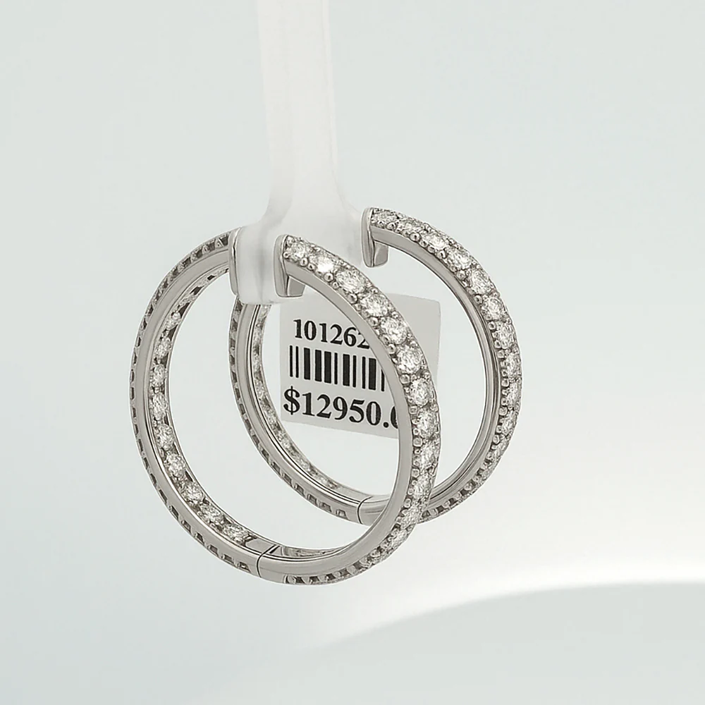18k White Gold Diamond Hoop Earrings 3.52ct Natural Diamonds | Inside-Out Sparkle Elegance - Image 3