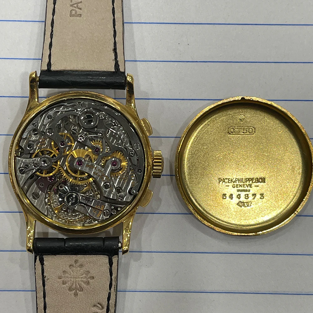 1946 Mint Rare Patek Philippe 18k Yellow Gold Tiffany Dial 130 Breguet Numarals Vintage Chronograph 33mm watch with Archive Paper - Image 4