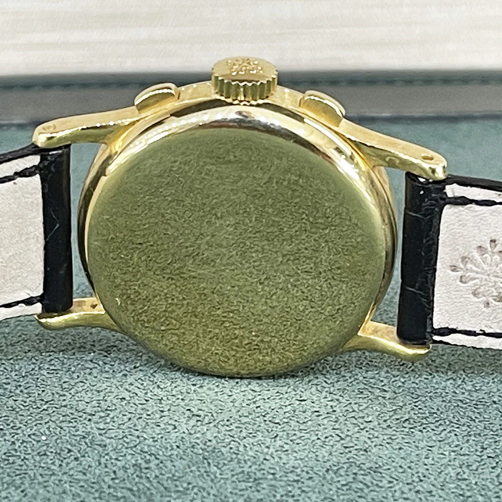 1946 Mint Rare Patek Philippe 18k Yellow Gold Tiffany Dial 130 Breguet Numarals Vintage Chronograph 33mm watch with Archive Paper - Image 5