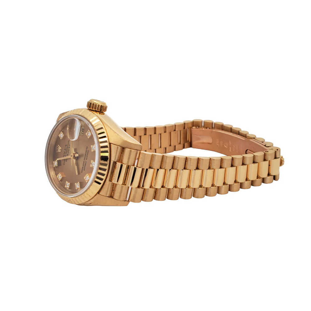 1990 Rolex Datejust President 26mm Factory Champagne Diamond Dial Yellow Gold Watch 69178 Box Papers - Image 4