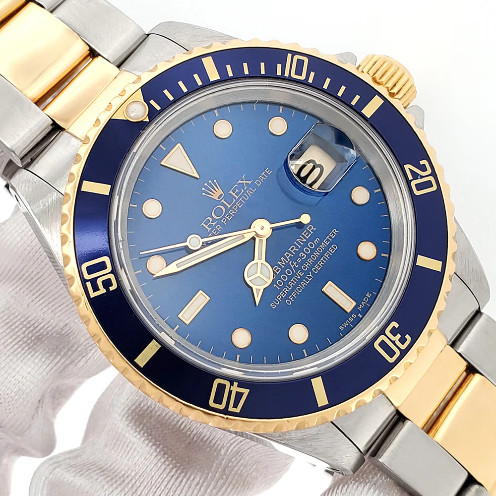 1990 Rolex Submariner Date 40mm Blue Dial/Bezel 2-Tone Yellow Gold/Steel Watch 16613 Papers - Image 2