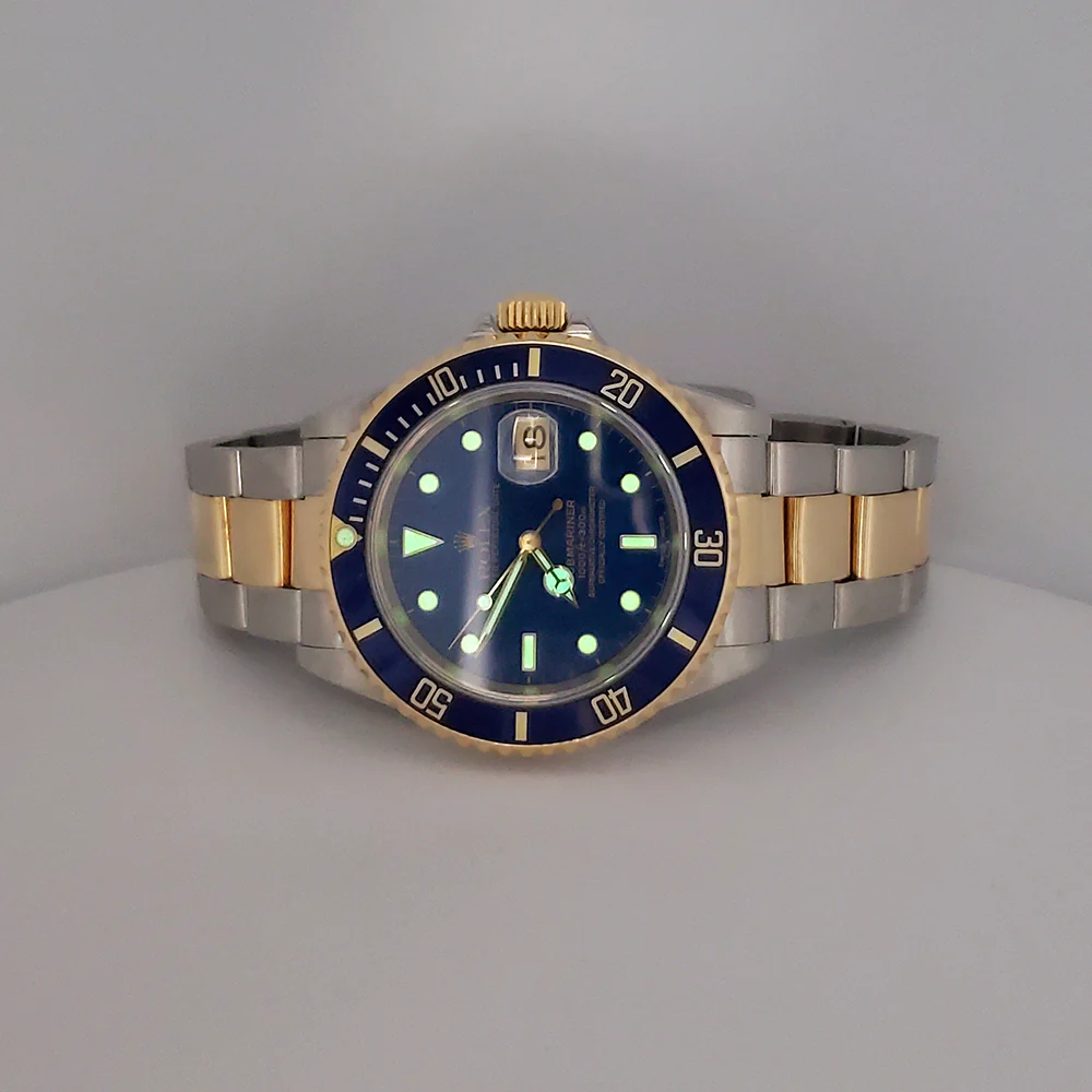 1990 Rolex Submariner Date 40mm Blue Dial/Bezel 2-Tone Yellow Gold/Steel Watch 16613 Papers - Image 7