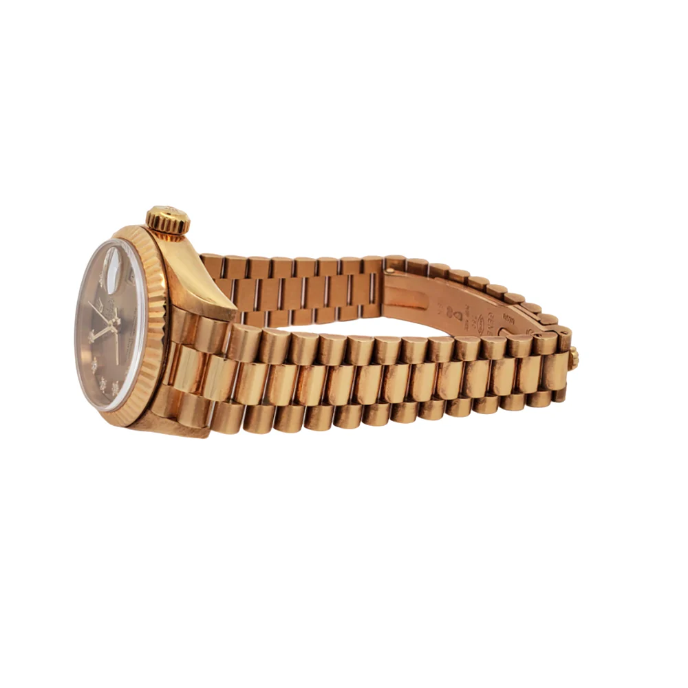 1994 Rolex Datejust President Ladies 26mm Factory Champagne Diamond Dial Yellow Gold Watch 69178 Box Papers - Image 4