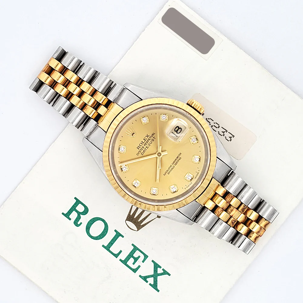1995 Rolex Datejust Factory Champagne Diamond Dial 36mm 16233 Yellow Gold/Steel Watch Papers - Image 3