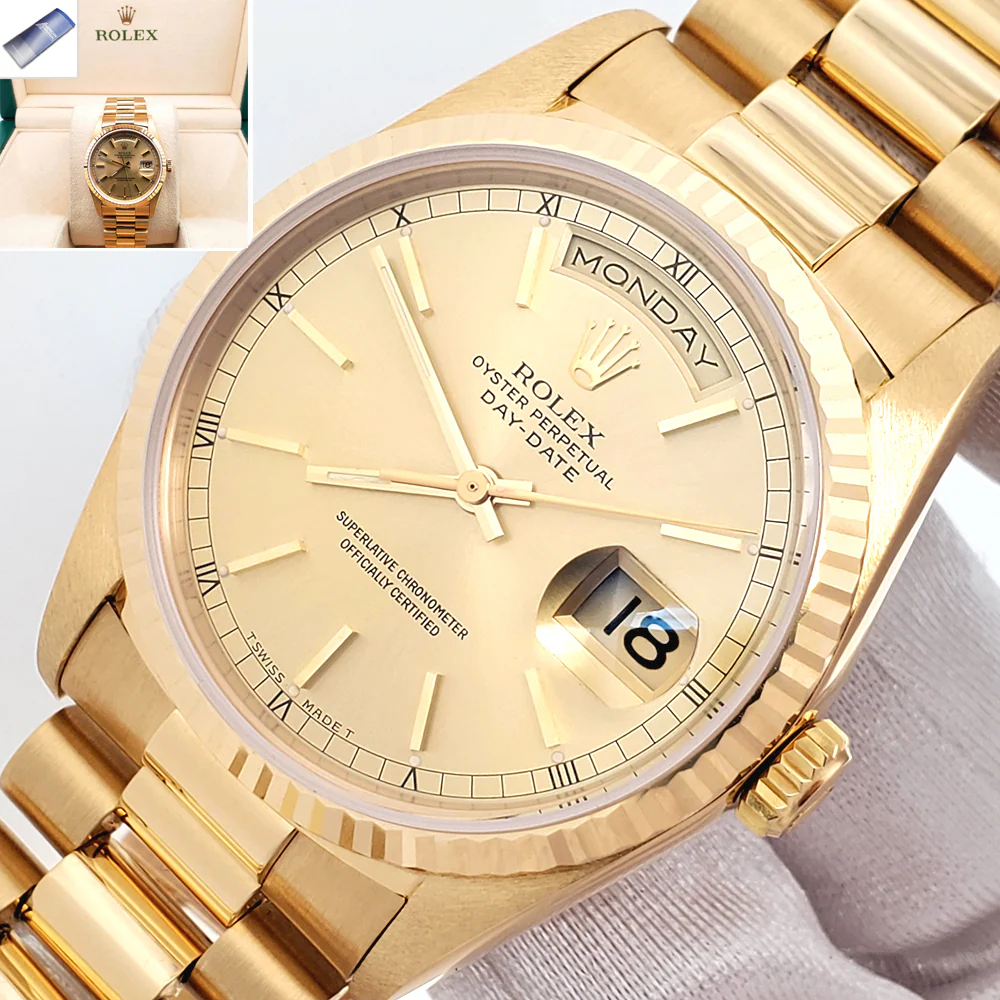 1995 Rolex President Day-Date 36mm 18238 Champagne Dial Double-Quick Gold Watch Box/Apr
