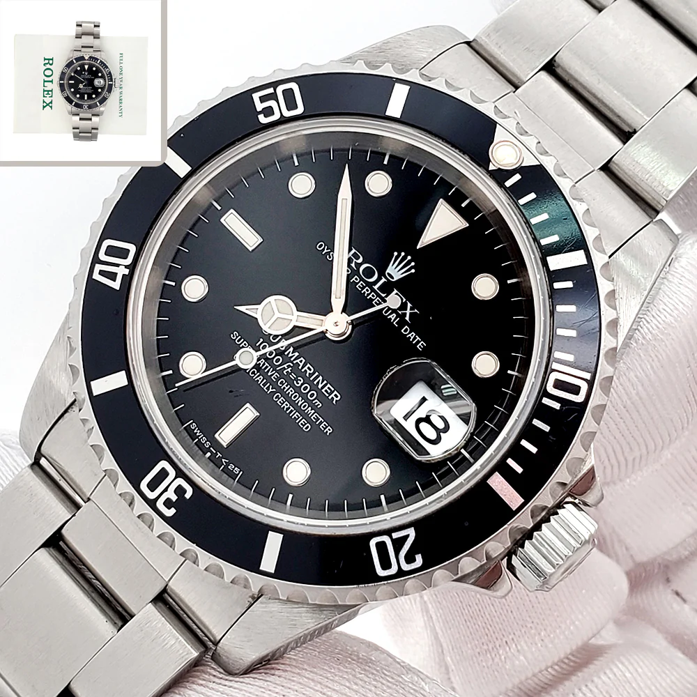 1997 Rolex Submariner Date 40mm Steel Oyster Watch 16610 Papers