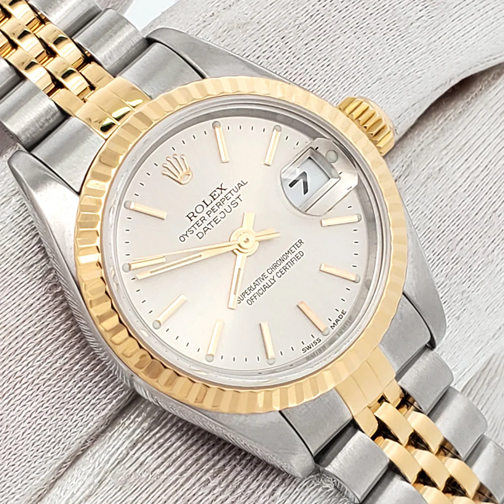 2000 Rolex Datejust 26mm 79173 Silver Index Dial Yellow Gold Fluted Bezel Jubilee Watch - Image 2