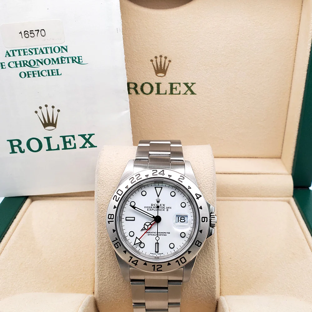 2000 Rolex Explorer II 40mm Polar White Steel Oyster Watch 16570 Box Papers - Image 3