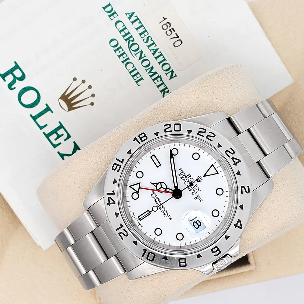 2000 Rolex Explorer II 40mm Polar White Steel Oyster Watch 16570 Box Papers - Image 4
