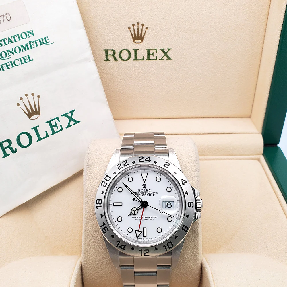 2000 Rolex Explorer II 40mm Polar White Steel Oyster Watch 16570 Box Papers - Image 3