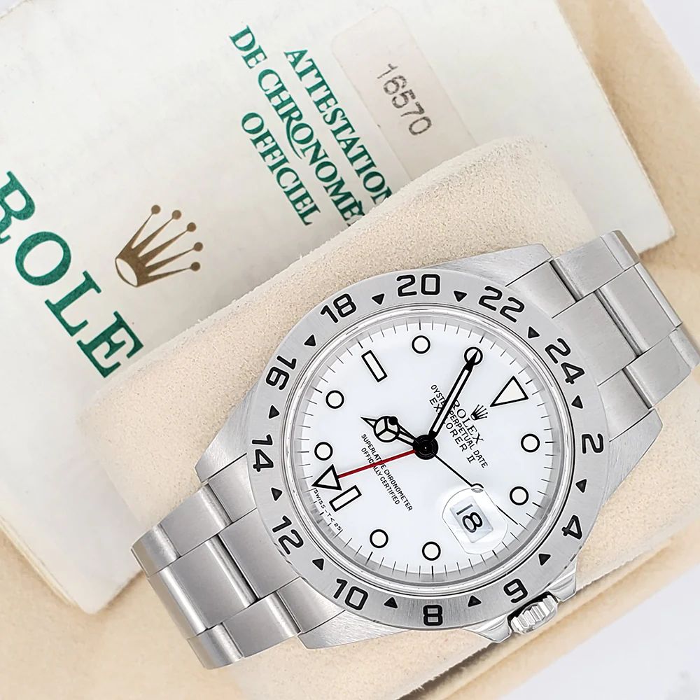 2000 Rolex Explorer II 40mm Polar White Steel Oyster Watch 16570 Box Papers - Image 4