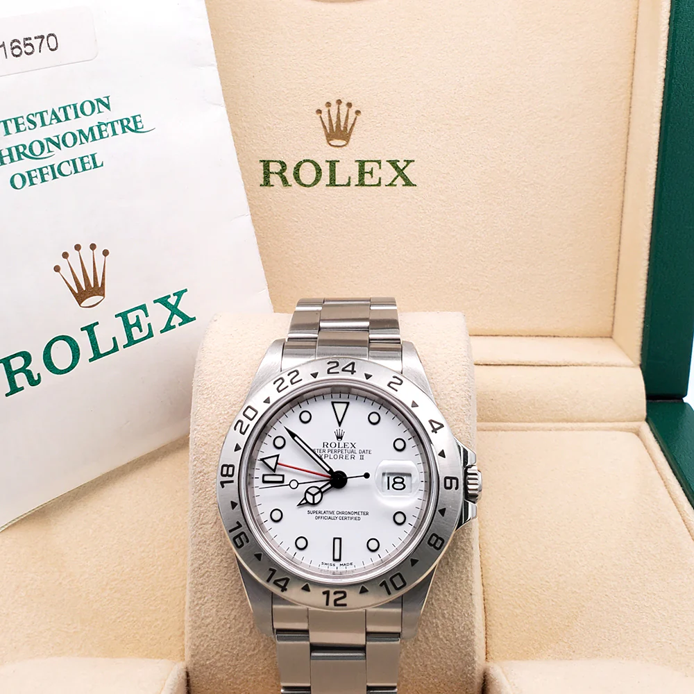 2001 Rolex Explorer II Polar White Steel Oyster 40mm Watch 16570 Box Papers - Image 3