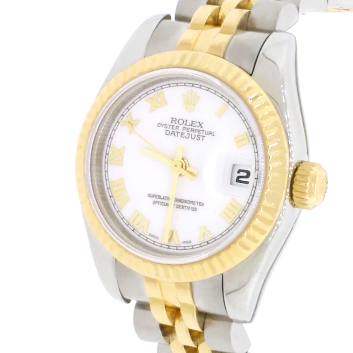 2005 Rolex Datejust Ladies 2-Tone 18K Yellow Gold/Steel 26MM Factory White Roman Dial Jubilee Watch 179173 Box Papers - Image 5