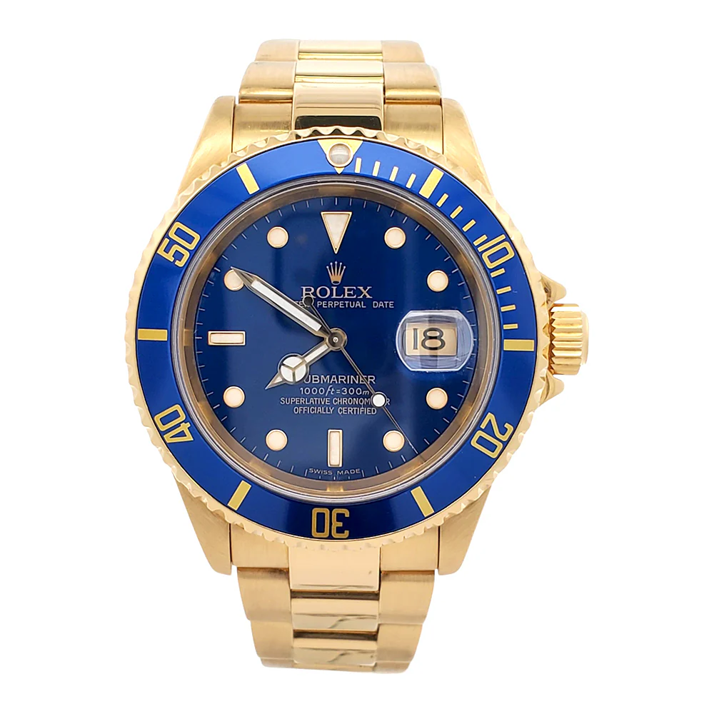 2005 Rolex Submariner Date 18K Yellow Gold Factory Blue Dial/Bezel 40mm Oyster Watch 16618 T - Image 4