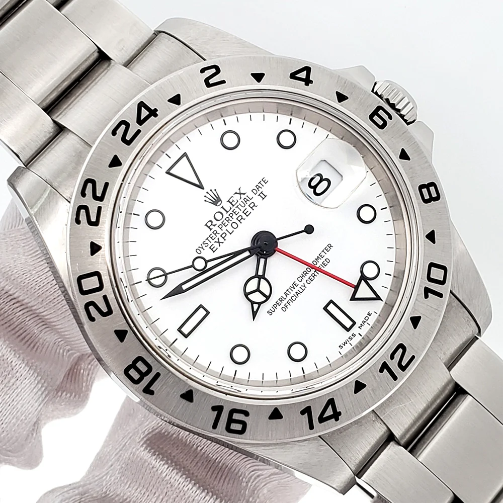 2005 Unpolished Rolex Explorer II Polar White Steel Oyster 40mm Watch 16570 Box Papers - Image 2