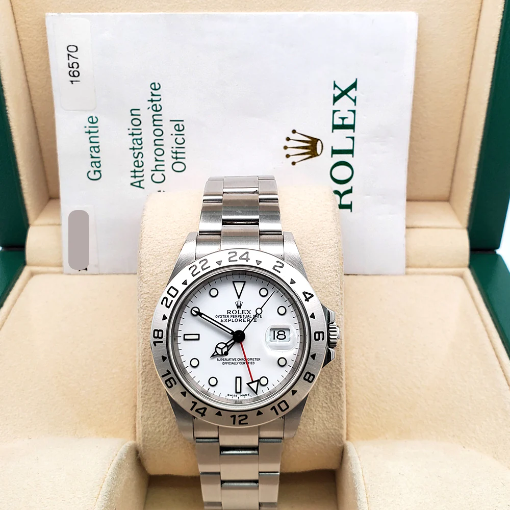 2005 Unpolished Rolex Explorer II Polar White Steel Oyster 40mm Watch 16570 Box Papers - Image 4