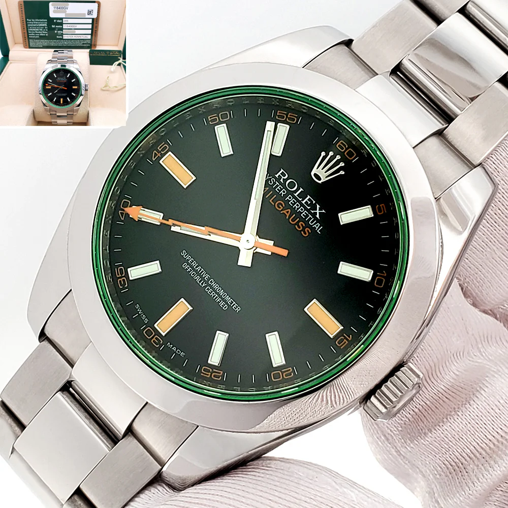 2008 Rolex Milgauss 116400GV Green Crystal Steel 40mm Watch Box/Papers/Tag