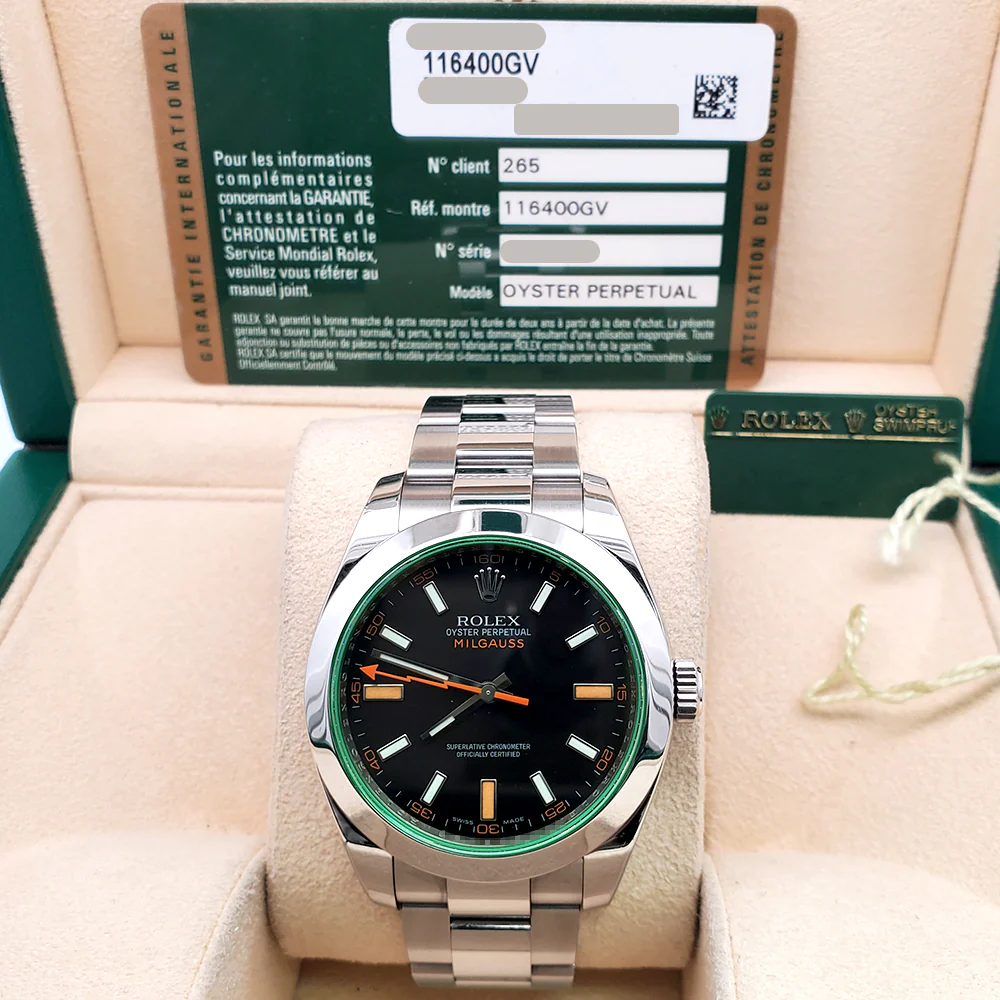 2008 Rolex Milgauss 116400GV Green Crystal Steel 40mm Watch Box/Papers/Tag - Image 3