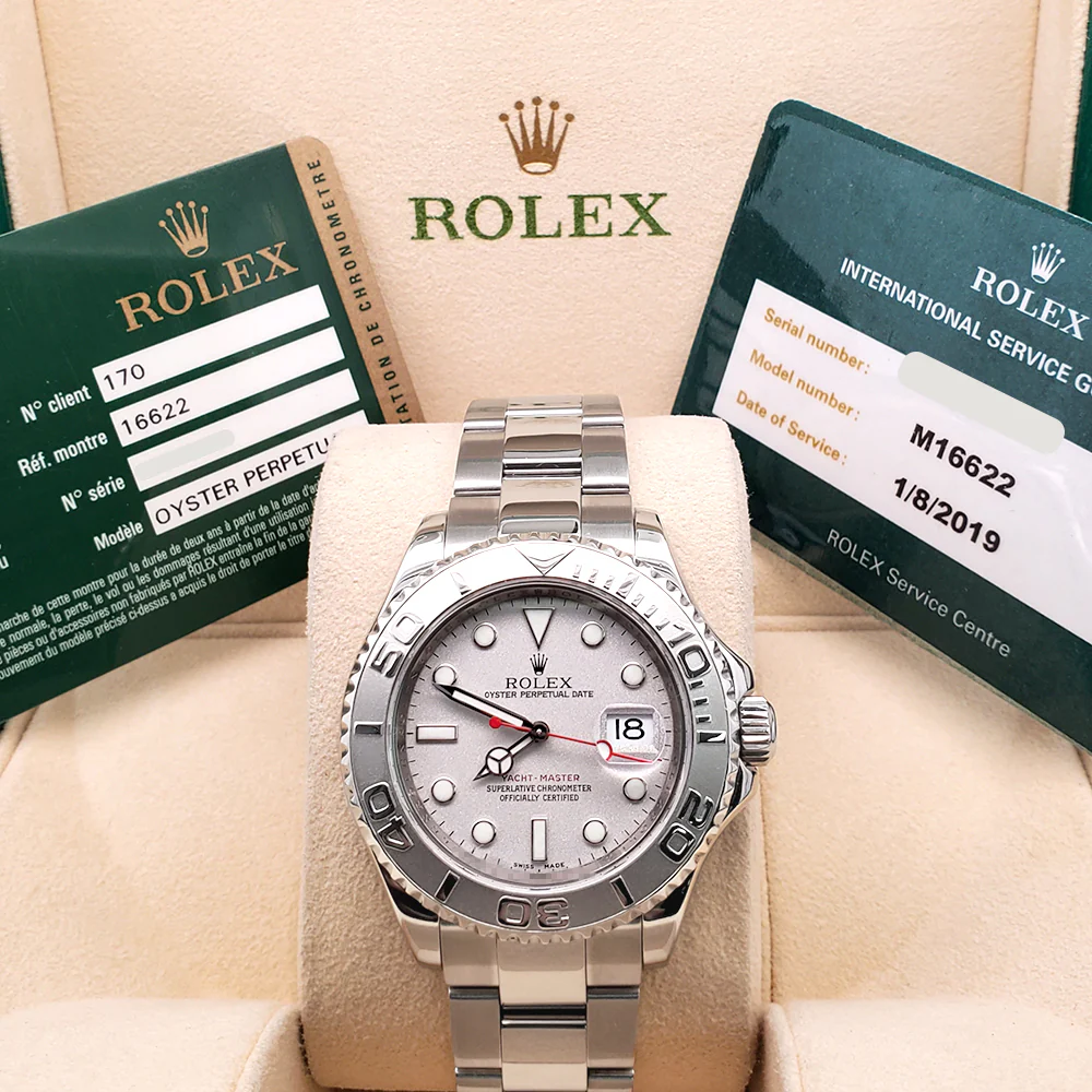 2008 Rolex Yacht-Master 40mm Platinum Bezel Steel Watch 16622 Box Papers/Service Papers - Image 3