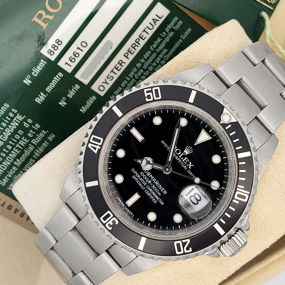 2009 Rolex Submariner Date 40mm Engraved Rehaut Steel Watch 16610 Box Papers