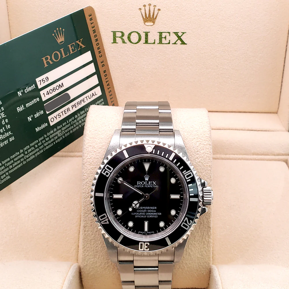 2009 Rolex Submariner Engraved Rehaut No-Date Black Dial Steel 40mm Watch 14060M Box Papers - Image 3