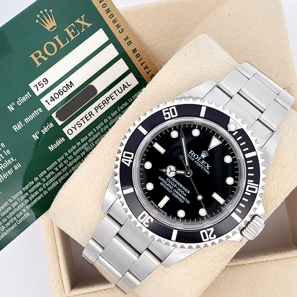 2009 Rolex Submariner Engraved Rehaut No-Date Black Dial Steel 40mm Watch 14060M Box Papers - Image 4