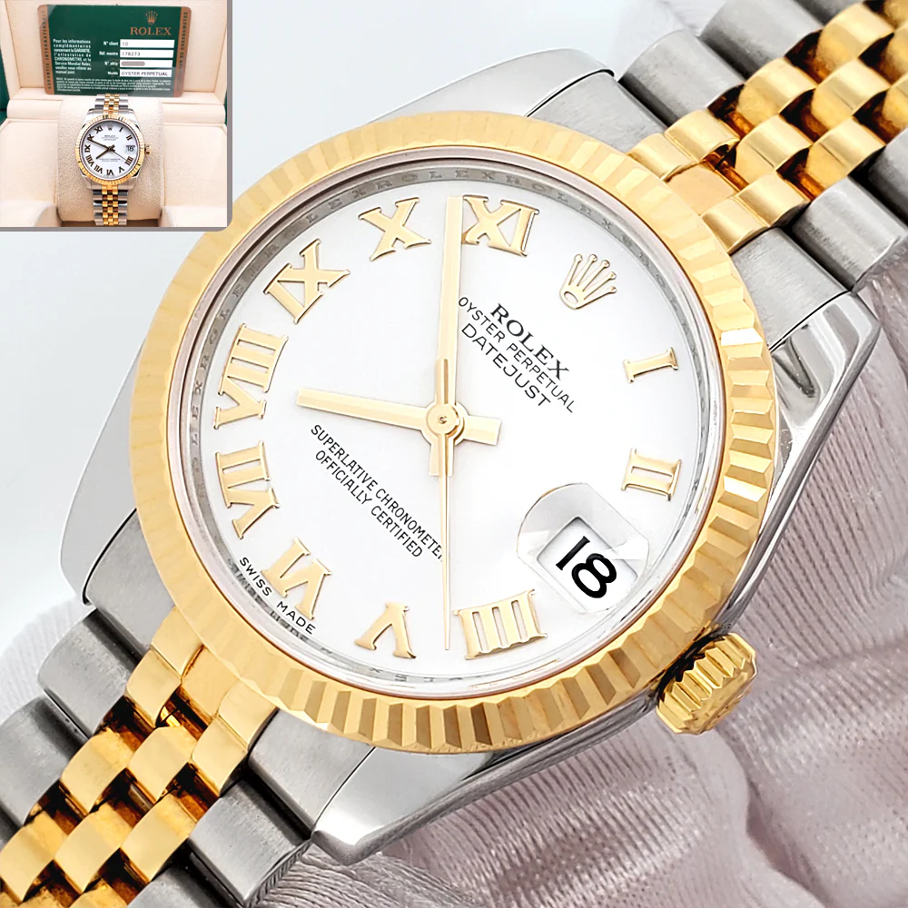 2011 Rolex Datejust White Roman 2-tone Yellow Gold/Steel Jubilee 31mm Watch 178273 Box Papers