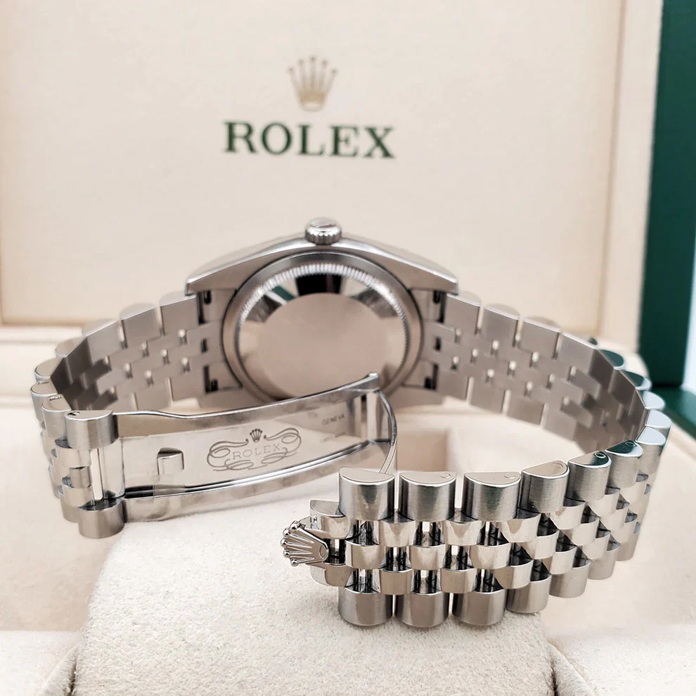 2012 Rolex Datejust 36mm Silver Floral Motif White Gold Fluted Bezel Steel Jubilee Watch 116234 Box Papers - Image 6