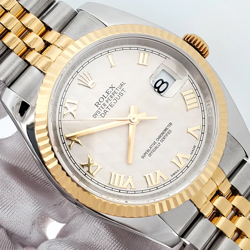 2013 Rolex Datejust Cream Pyramid Roman 2-Tone Yellow Gold/Steel Jubilee 36mm Watch 116233 Box Papers - Image 2