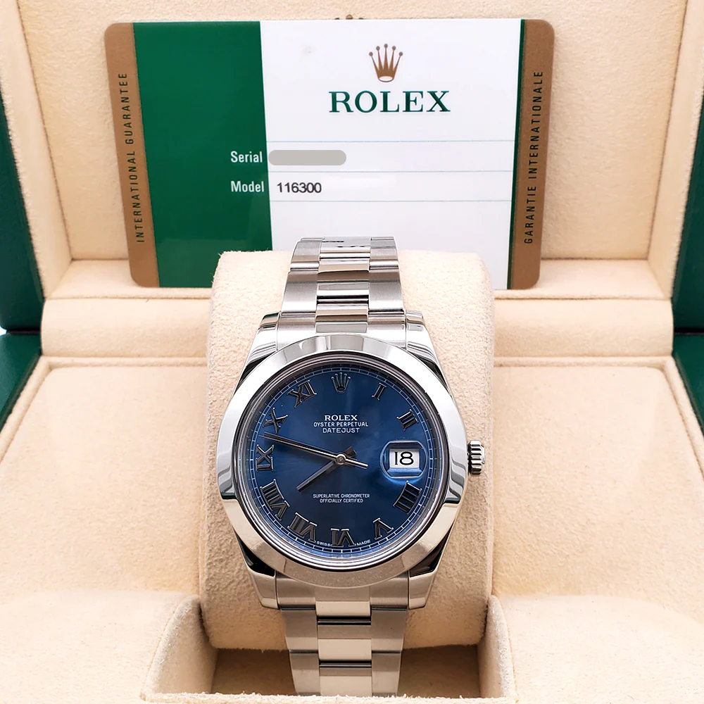 2014 Rolex Datejust II 116300 Blue Roman Dial Steel Oyster 41mm Watch Box Papers - Image 3