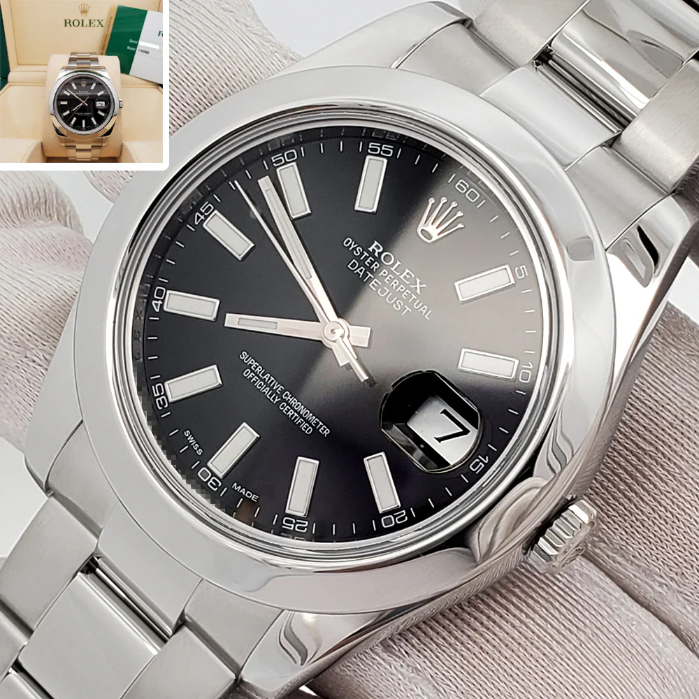2015 Rolex Datejust II 41mm 116300 Black Index Dial Steel Oyster Watch Box Papers