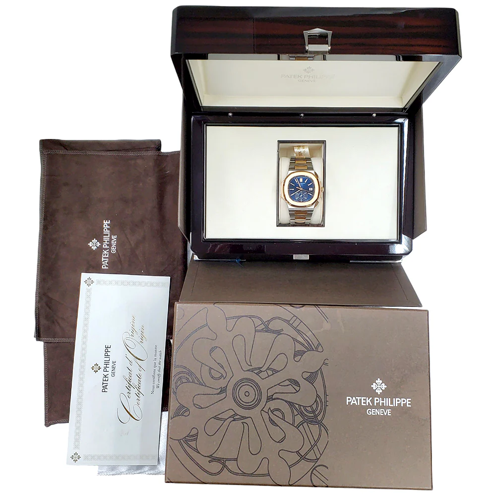 2016 Patek Philippe Nautilus Chronograph 5980/1AR-001 Blue Dial 2-Tone Rose Gold/Steel Watch Box Papers - Image 3